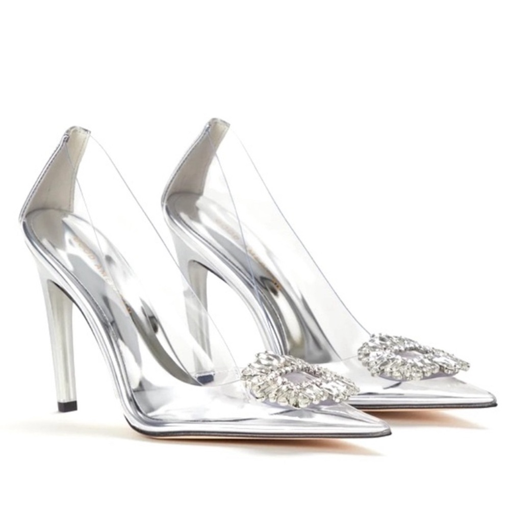 Good American Cinderella silver pumps